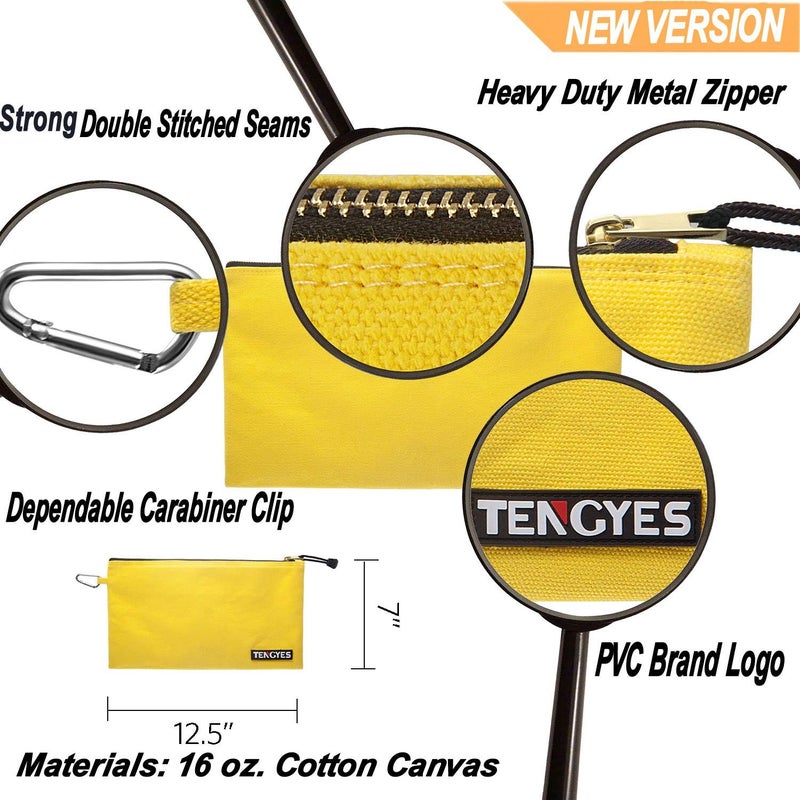 TENGYES Canvas Tool Pouch Zipper Bag - 5 Pack Utility Bags Heavy Duty Metal Zippers Pouches with Carabiner, Multi Storage Organizer Clip on Tote Bags - Image 4